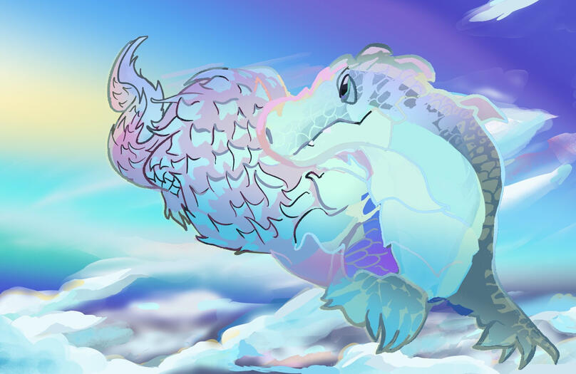 digital cartoony sky dragon painted cloud background